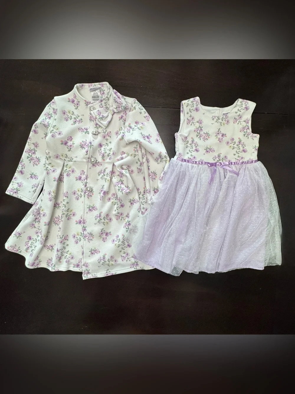 Blueberi Boulevard Girls Floral Dress and Coat Set in White and Lavender Size 6